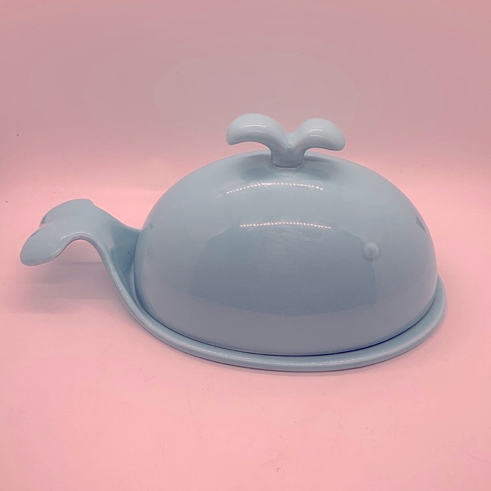 SWEESE Aqua turquoise WHALE covered butter dish!